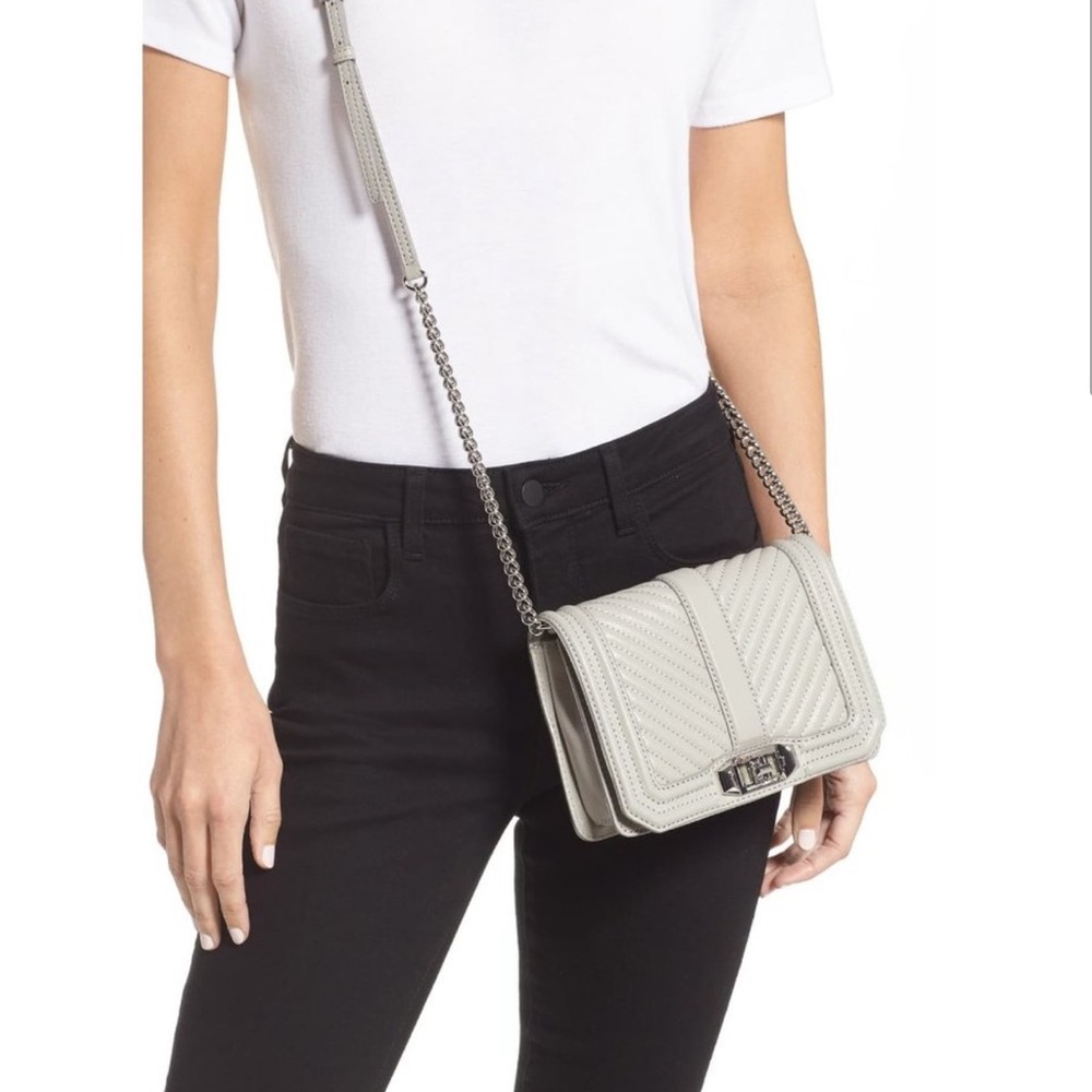 Rebecca Minkoff Chevron Love Small Leather Crossbody Perla GREY AUTHENTIC